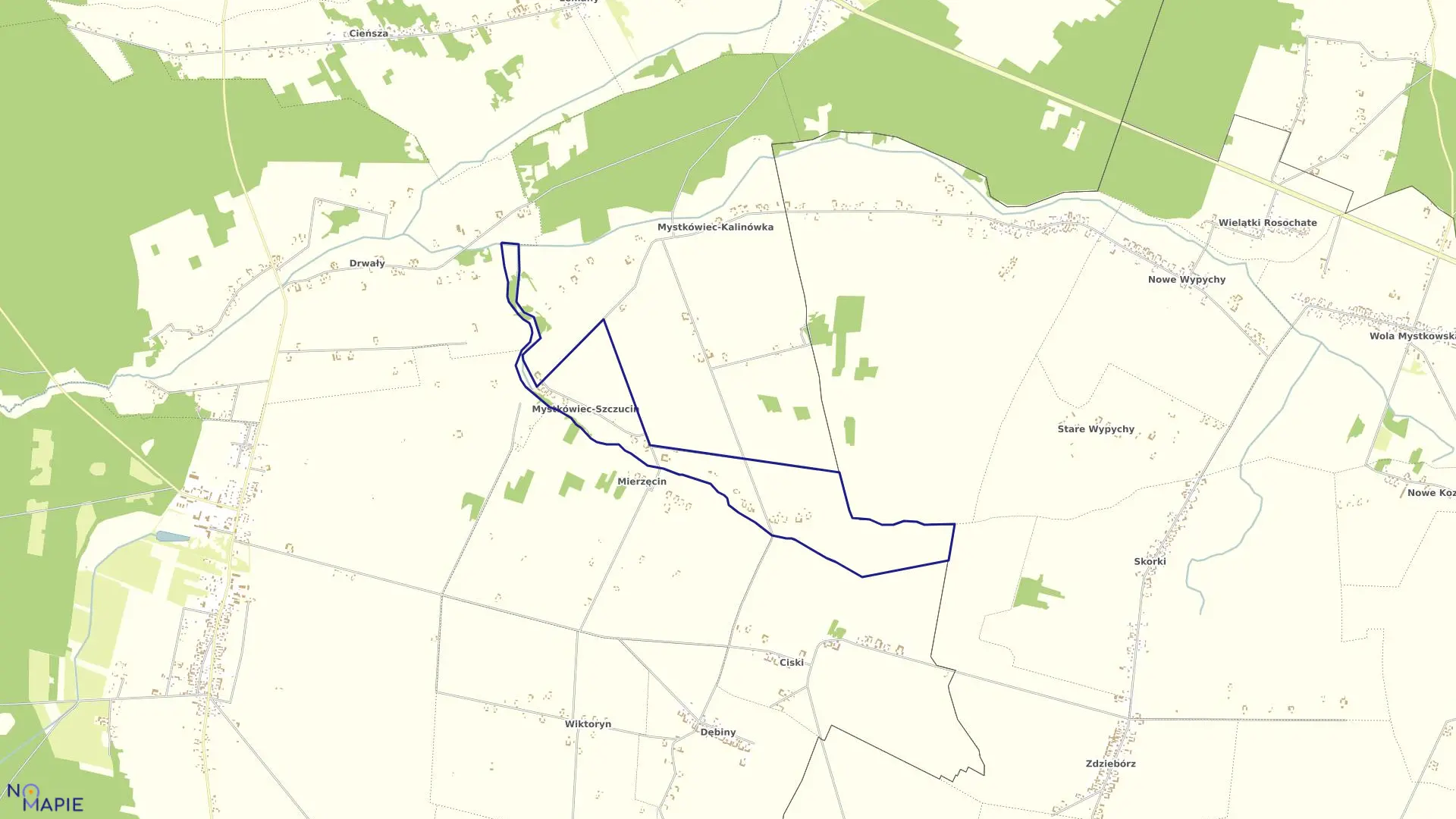 Mapa obrębu MYSTKÓWIEC SZCZUCIN w gminie Zatory